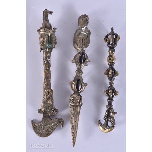 110 - Tibetan Buddhism Ceremonial Brass Cast Phurba. 21 cm long. (3)