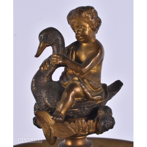 113 - A 19TH CENTURY FRENCH GILT AND PARTIAL BRONZE VASE AND COVER surmounted with a figure riding a swan.... 