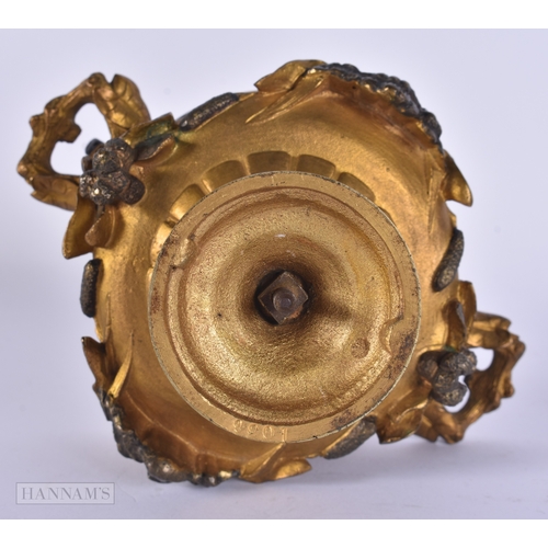 113 - A 19TH CENTURY FRENCH GILT AND PARTIAL BRONZE VASE AND COVER surmounted with a figure riding a swan.... 