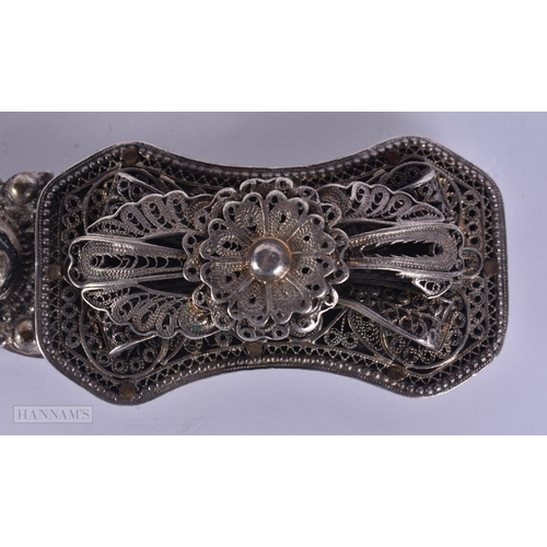 114 - A 19TH CENTURY RUSSIAN SILVER NIELLO BELT decorated with motifs. 427 grams. 75 cm long.