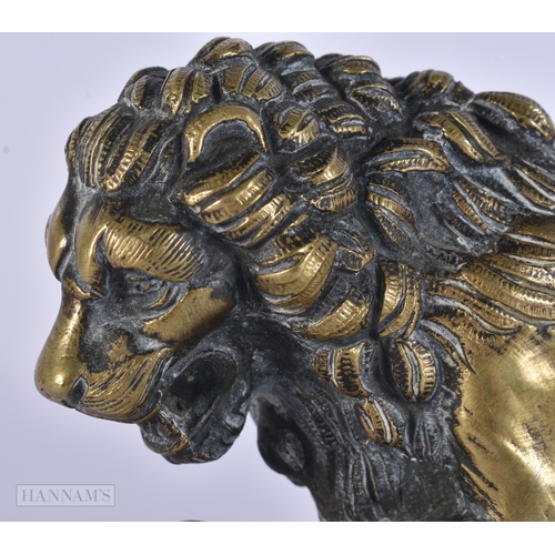 119 - AN 18TH/19TH CENTURY EUROPEAN GRAND TOUR BRONZE FIGURE OF THE MEDICI LION upon a marble base. 15cm x... 