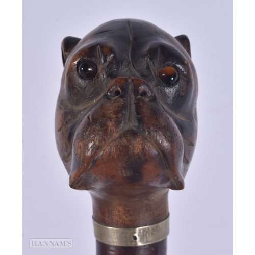 16 - A LARGE 19TH CENTURY BAVARIAN BLACK FOREST CARVED WOOD LETTER OPENER formed as a dog head with glass... 