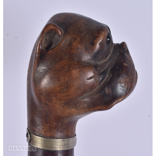 16 - A LARGE 19TH CENTURY BAVARIAN BLACK FOREST CARVED WOOD LETTER OPENER formed as a dog head with glass... 