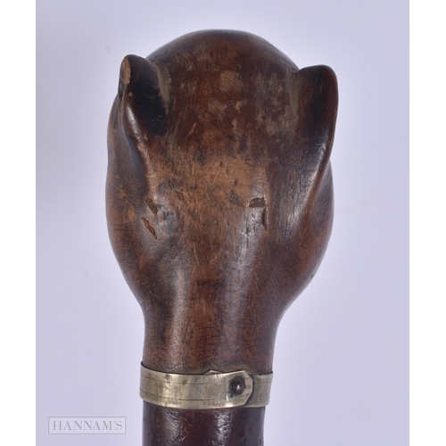 16 - A LARGE 19TH CENTURY BAVARIAN BLACK FOREST CARVED WOOD LETTER OPENER formed as a dog head with glass... 