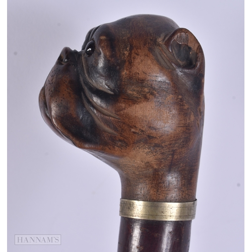 16 - A LARGE 19TH CENTURY BAVARIAN BLACK FOREST CARVED WOOD LETTER OPENER formed as a dog head with glass... 