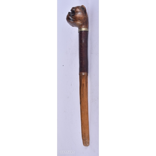 16 - A LARGE 19TH CENTURY BAVARIAN BLACK FOREST CARVED WOOD LETTER OPENER formed as a dog head with glass... 