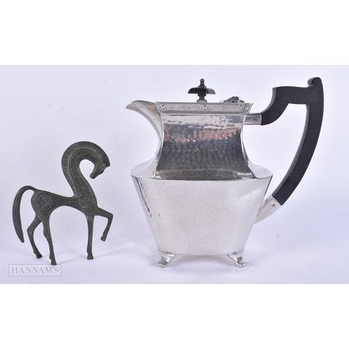 1 - AN ART DECO PEWTER TEAPOT together with a prattware pot lid, razors, an ashtray, bronzes etc. (qty)