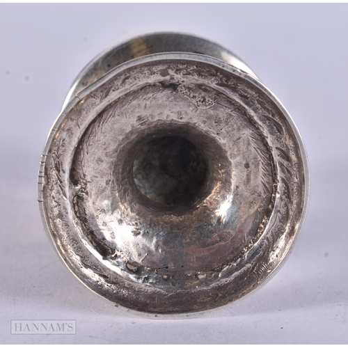 23 - AN 18TH CENTURY ARMORIAL SILVER PEPPER POT. 91 grams. 9.75 cm high.