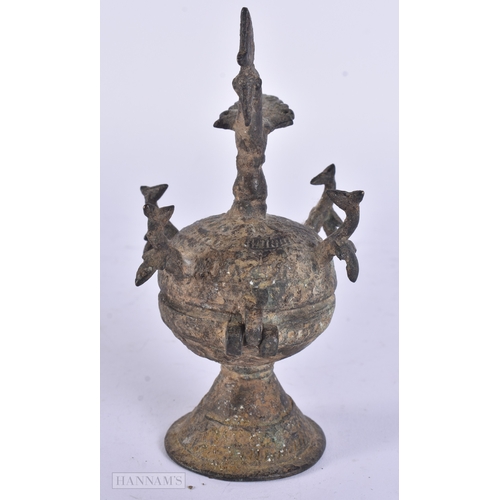27 - A 14TH/15TH CENTURY ISLAMIC MIDDLE EASTERN BRONZE INCENSE BURNER AND COVER formed with numerous bird... 