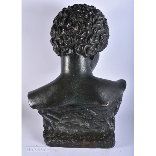 A MONUMENTAL 19TH/20TH CENTURY EUROPEAN GRAND TOUR BRONZE BUST OF A ...
