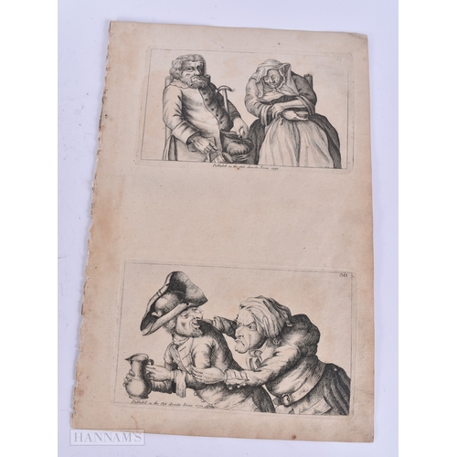 40 - A COLLECTION OF HUMOROUS 18TH CENTURY ENGRAVINGS depicting various figural scenes. 38 cm x 24 cm. (q... 
