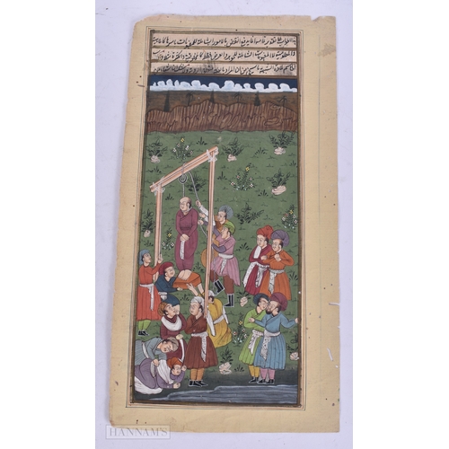 44 - Indian School (19th Century) 2 x Watercolours, Hanging scene & another. Largest 28cm x 14 cm. (2)
