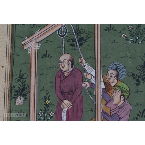 44 - Indian School (19th Century) 2 x Watercolours, Hanging scene & another. Largest 28cm x 14 cm. (2)