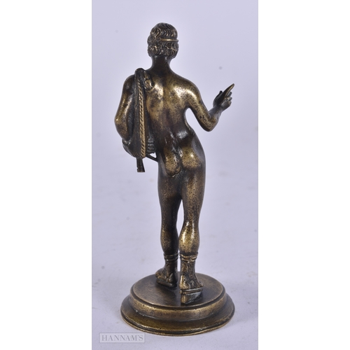 50 - A 19TH CENTURY EUROPEAN GRAND TOUR BRONZE FIGURE OF NARCISSUS. 11 cm high.