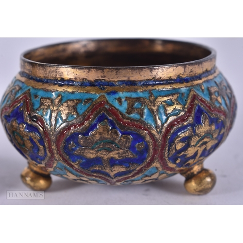 51 - A 19TH CENTURY ISLAMIC BRONZE ENAMELLED MIDDLE EASTERN CUP together with a similar salt. Largest 7.7... 