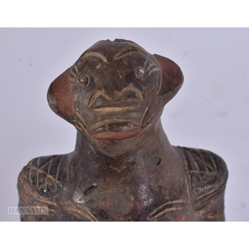 52 - AN UNUSUAL ANTIQUE TRIBAL PAINTED POTTERY FERTILITY FIGURE. 14 cm high.