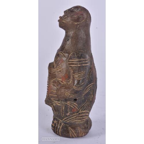 52 - AN UNUSUAL ANTIQUE TRIBAL PAINTED POTTERY FERTILITY FIGURE. 14 cm high.