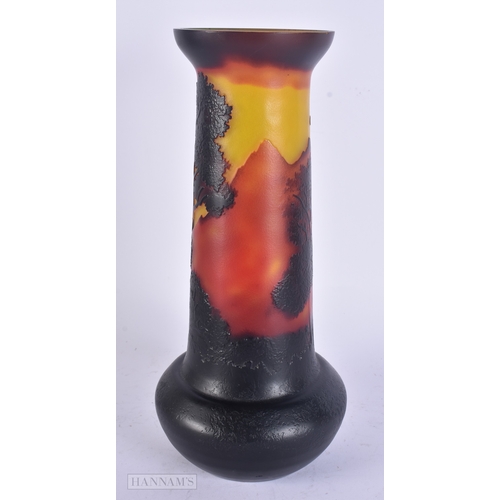 58 - A LARGE CONTINENTAL CAMEO GLASS LANDSCAPE VASE. 31 cm high.