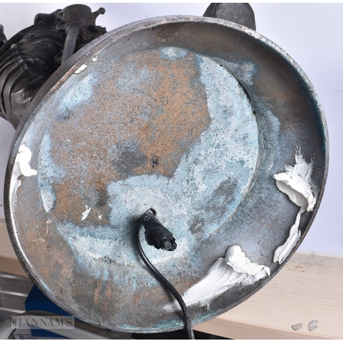 64 - A VERY LARGE VICTORIAN COUNTRY HOUSE SPELTER FIGURAL LAMP formed as a soldier. 107 cm x 22 cm.