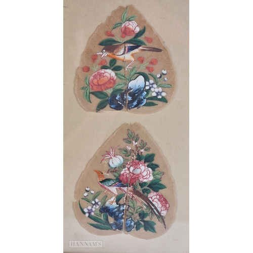 65 - TWO INDIAN PAINTED LEAF PAINTINGS. Largest 28cm x 18cm. (2)