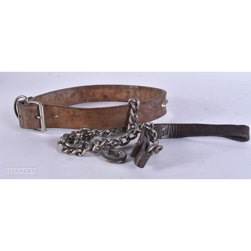 66 - A VINTAGE LEATHER BRUTALIST STUDWORK DOG COLLAR. 42 cm long.