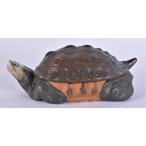 67 - A RARE EARLY 20TH CENTURY EUROPEAN PORCELAIN TORTOISE BOX AND COVER. 21 cm wide.