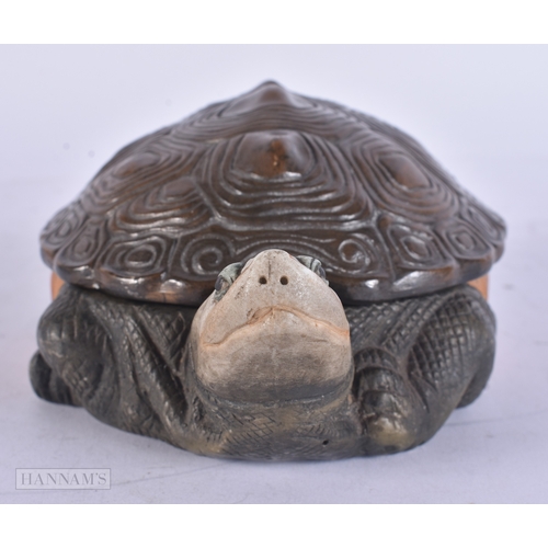 67 - A RARE EARLY 20TH CENTURY EUROPEAN PORCELAIN TORTOISE BOX AND COVER. 21 cm wide.