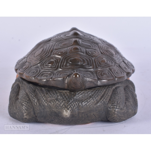 67 - A RARE EARLY 20TH CENTURY EUROPEAN PORCELAIN TORTOISE BOX AND COVER. 21 cm wide.