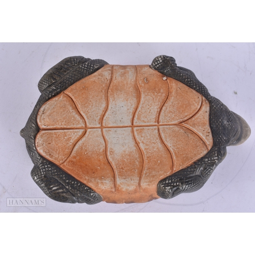 67 - A RARE EARLY 20TH CENTURY EUROPEAN PORCELAIN TORTOISE BOX AND COVER. 21 cm wide.