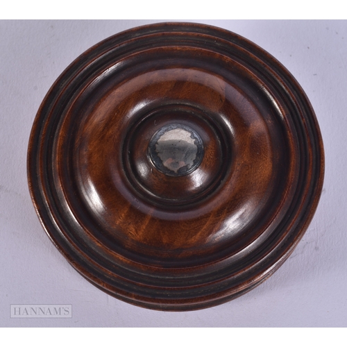 69 - GIBRALTAR/NAVAL INTEREST - AN EARLY 19TH CENTURY TREEN CARVED WOOD SNUFF BOX bearing label to interi... 