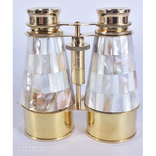 72 - A PAIR OF OVERSIZED MOTHER OF PEARL OPERA GLASSES. 14 cm x 10 cm extended.