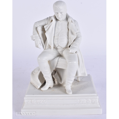 80 - A RARE 19TH CENTURY FRENCH PARIAN WARE FIGURE OF NAPOLEON modelled seated. 24 cm x 15cm.