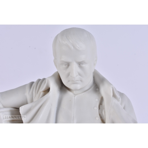 80 - A RARE 19TH CENTURY FRENCH PARIAN WARE FIGURE OF NAPOLEON modelled seated. 24 cm x 15cm.