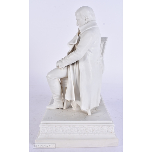 80 - A RARE 19TH CENTURY FRENCH PARIAN WARE FIGURE OF NAPOLEON modelled seated. 24 cm x 15cm.