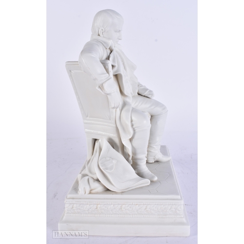 80 - A RARE 19TH CENTURY FRENCH PARIAN WARE FIGURE OF NAPOLEON modelled seated. 24 cm x 15cm.