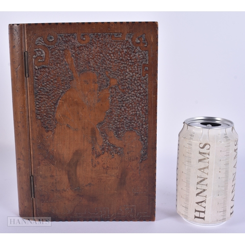 82 - AN UNUSUAL ANTIQUE CONTINENTAL CHINOISERIE POLKA WORK HIDDEN STORAGE BOOK BOX. 23 cm x 17 cm.