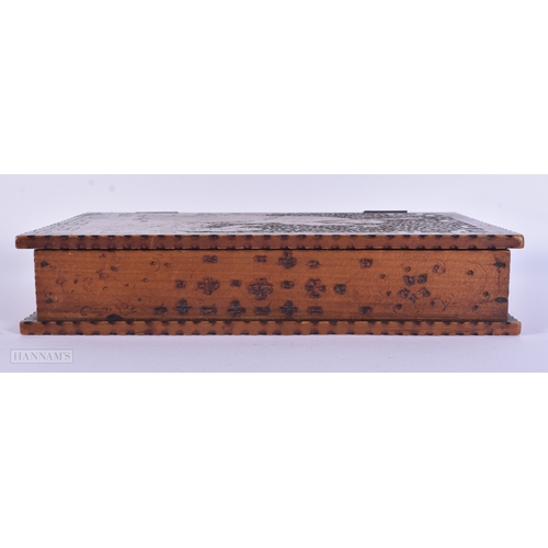 82 - AN UNUSUAL ANTIQUE CONTINENTAL CHINOISERIE POLKA WORK HIDDEN STORAGE BOOK BOX. 23 cm x 17 cm.