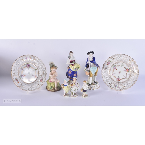 86 - A PAIR OF DRESDEN PLATES together with Continental figures etc. (qty)