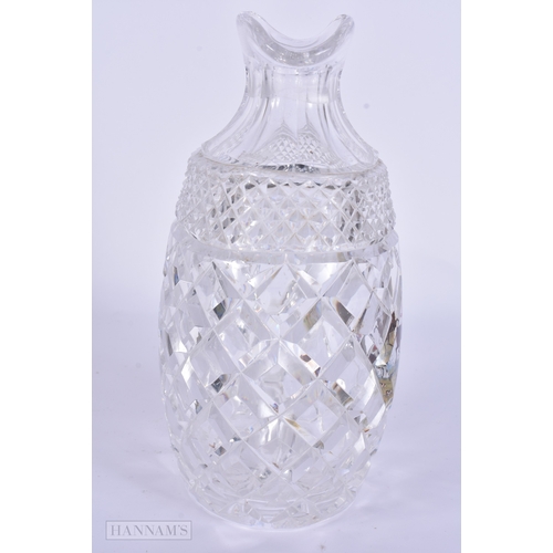 97 - AN ANTIQUE ENAMELLED FOX HUNTING CUT GLASS DECANTER. 21 cm x 12 cm.