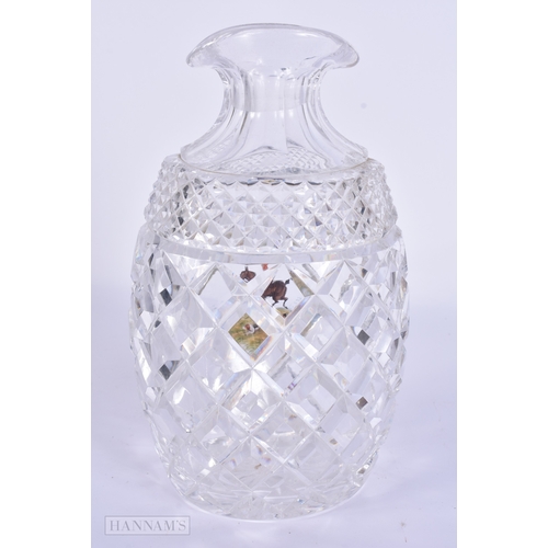 97 - AN ANTIQUE ENAMELLED FOX HUNTING CUT GLASS DECANTER. 21 cm x 12 cm.