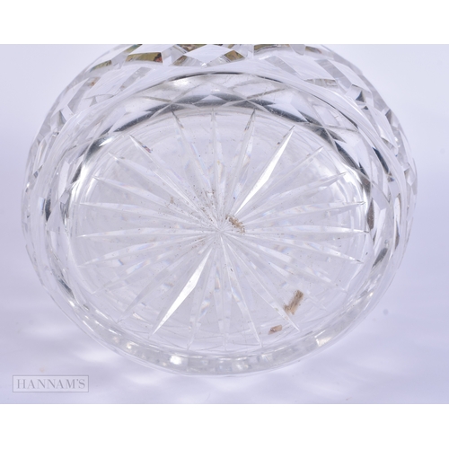 97 - AN ANTIQUE ENAMELLED FOX HUNTING CUT GLASS DECANTER. 21 cm x 12 cm.