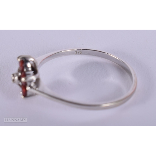 1130 - 9ct white gold garnet and diamond wedding ring set (2.7g) (2)