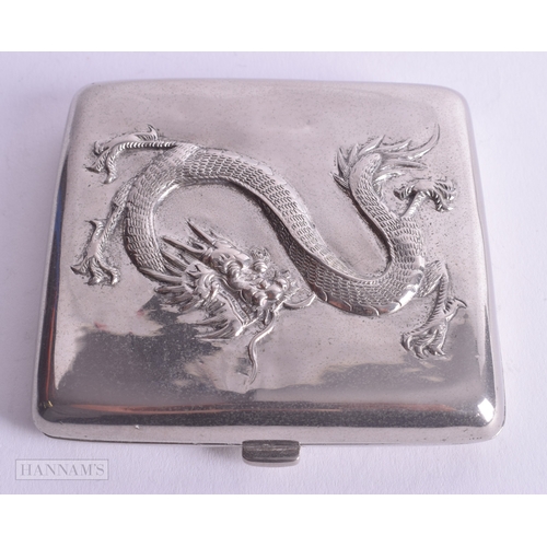 1168 - .800 silver Chinese dragon detailed cigarette case 103g. 7.75 cm x 8.5 cm.