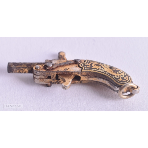 1180 - Antique Blank Firing Miniature Pistol in Original Box UNTESTED. 4 cm x 2 cm.