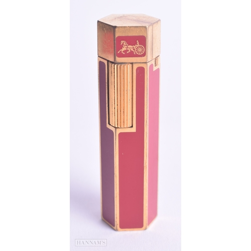 1185 - Celine PARIS Rare Hexagon Red Enamelled Pocket Lighter w/ Gold Trim Boxed. 6.75 cm x 1.5 cm.