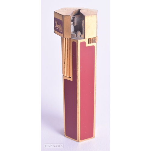 1185 - Celine PARIS Rare Hexagon Red Enamelled Pocket Lighter w/ Gold Trim Boxed. 6.75 cm x 1.5 cm.
