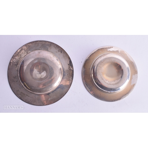1194 - 2 x .925 sterling silver pin dishes inc pin etc 106g. 9.5 cm wide. (2)