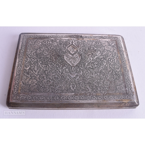1199 - .850 silver middle eastern cigarette case 144g. 8 cm x 11 cm.