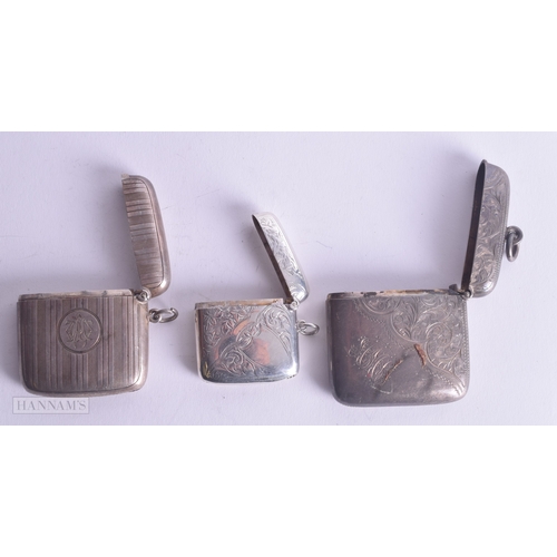 1212 - 3 x Antique Hallmarked .925 Sterling Silver Vesta Match Cases Inc Victorian 98g. (3)