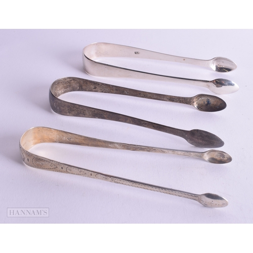 1216 - 3 x .925 sterling silver Georgian sugar tongs 95g. (3)